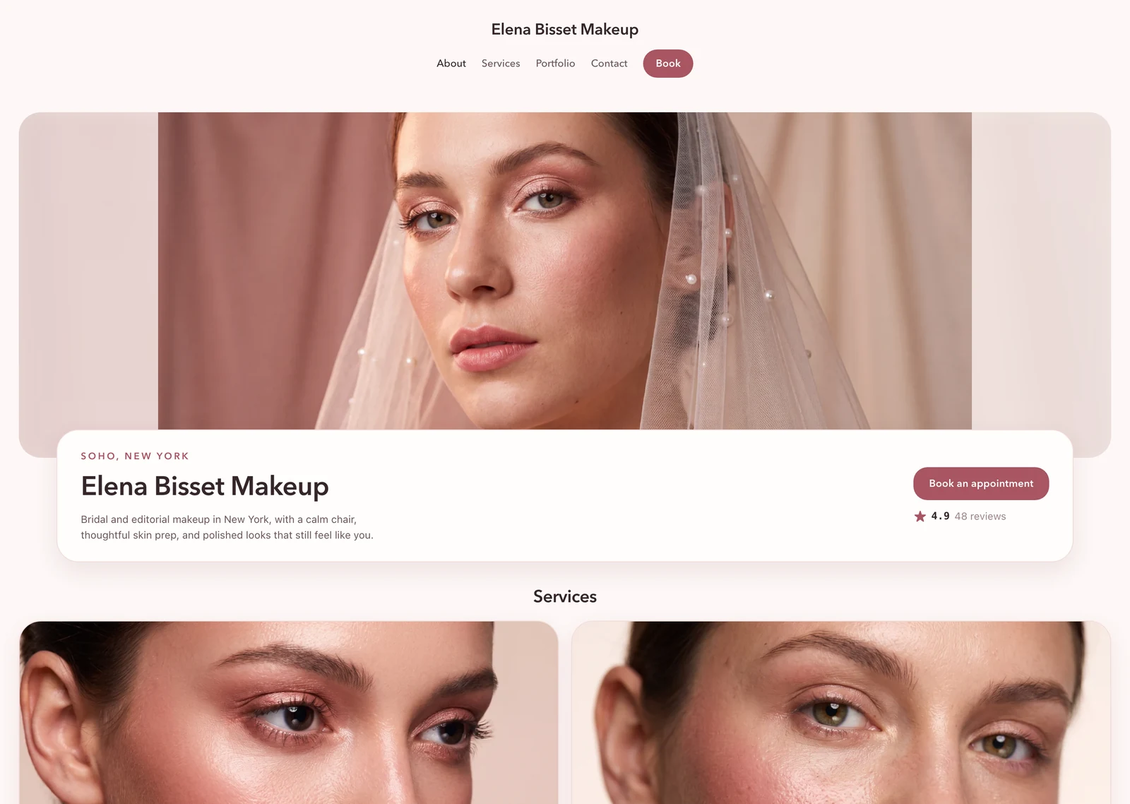 Rosewater makeup artist booking website design