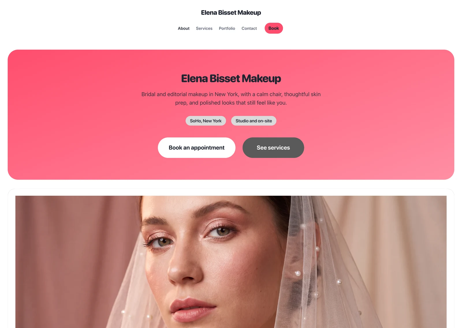 Sorbet booking website with a coral gradient hero and rounded capsule buttons