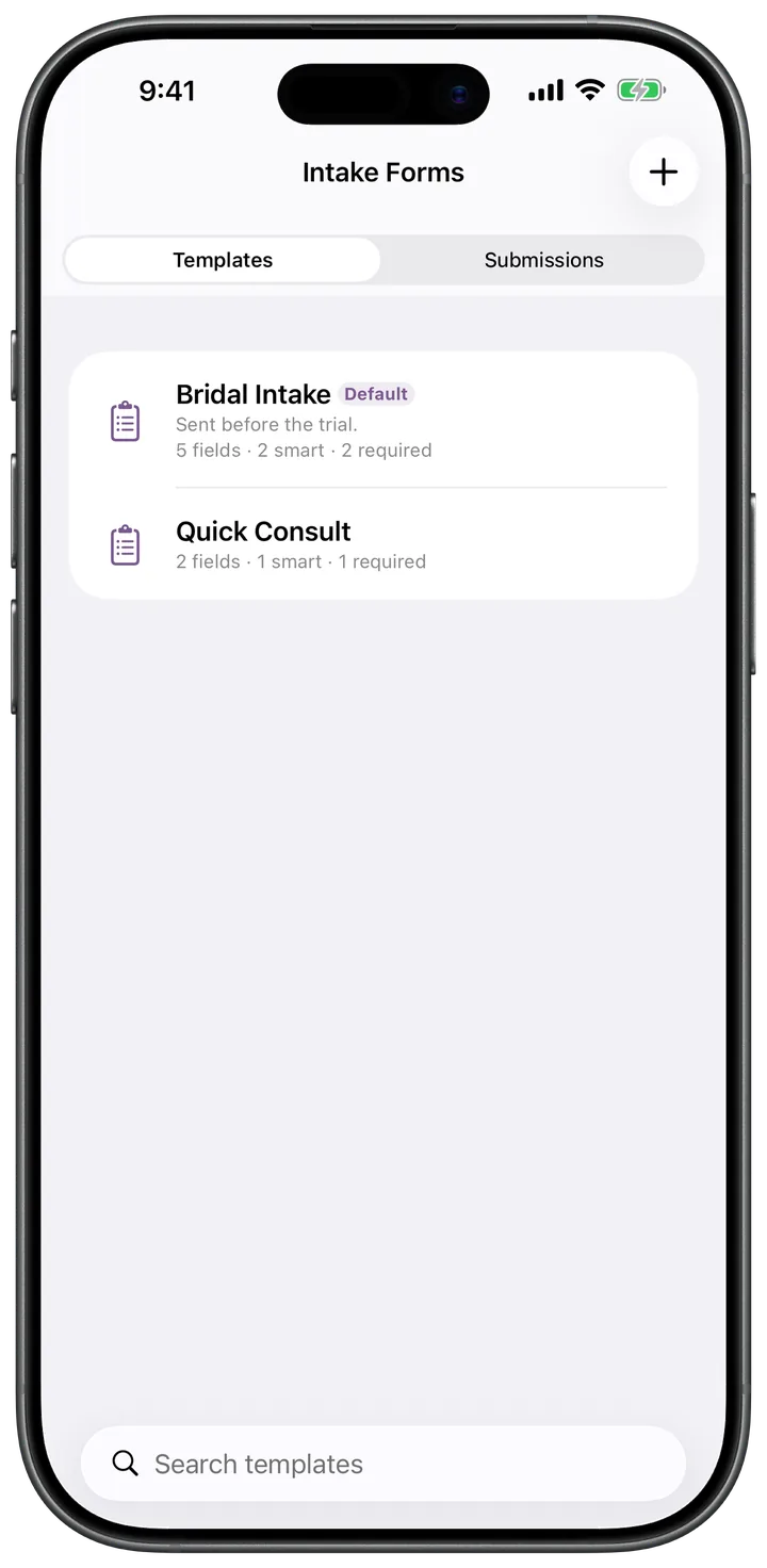 Intake form templates with field counts
